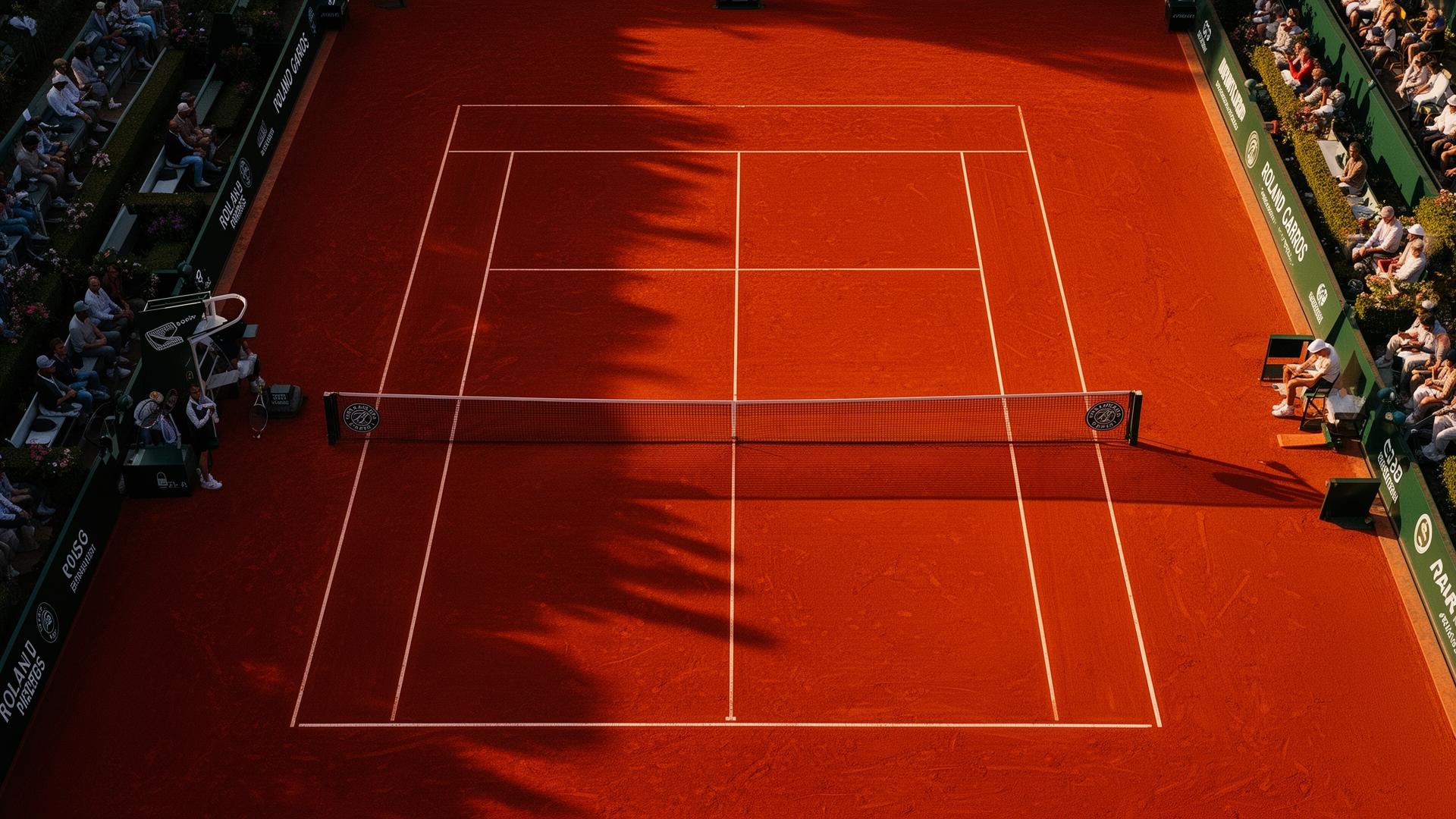 Court de tennis en terre battue vu de dessus